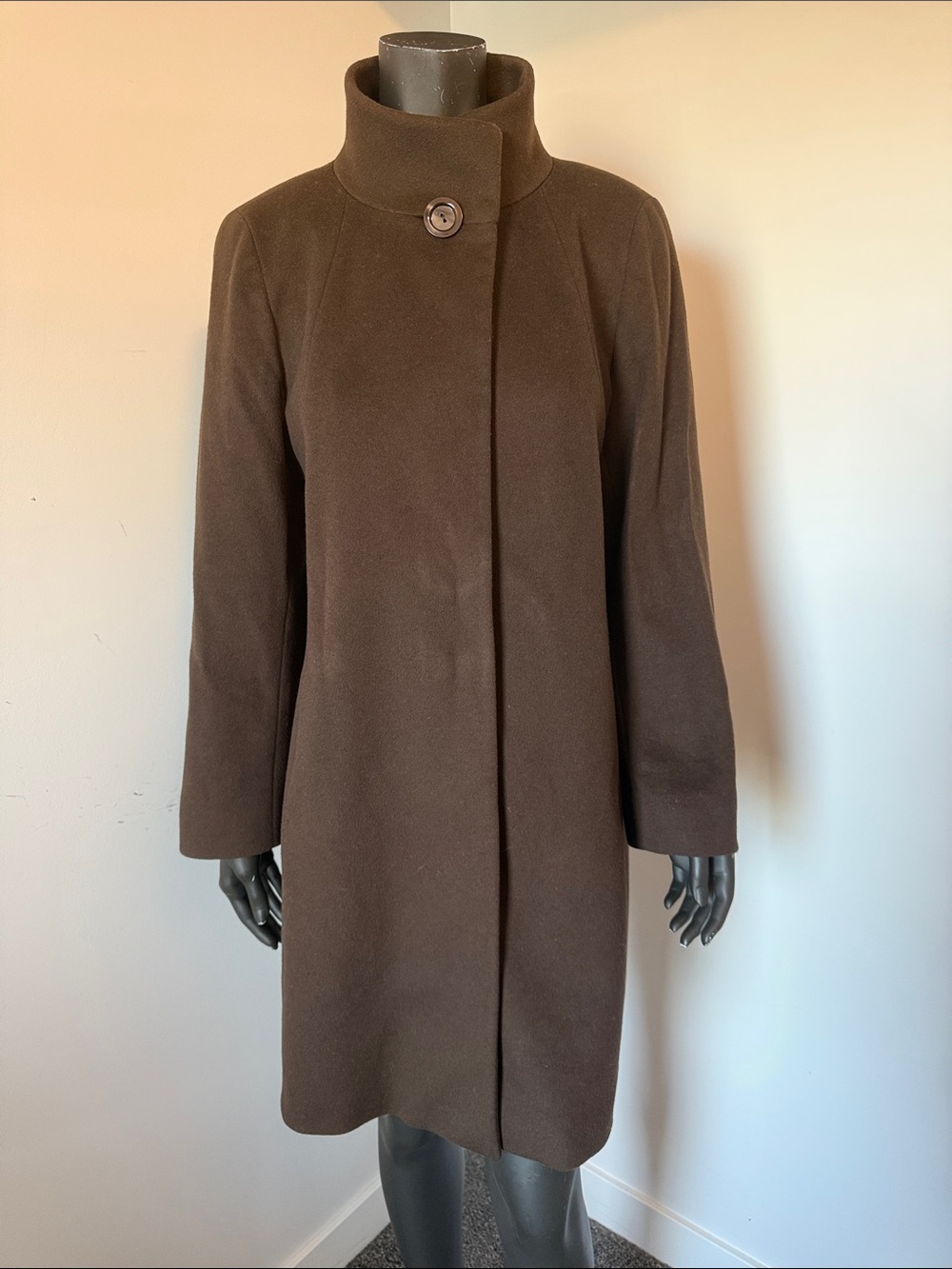 Cinzia Rocca DUE Italian Wool Cashmere Brown Funnel Neck Coat Size 14